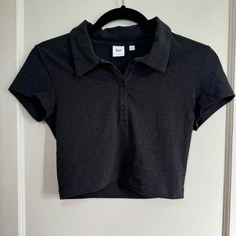 Aritzia TNA Chill Match Crop Polo Tshirt - Small - Grey